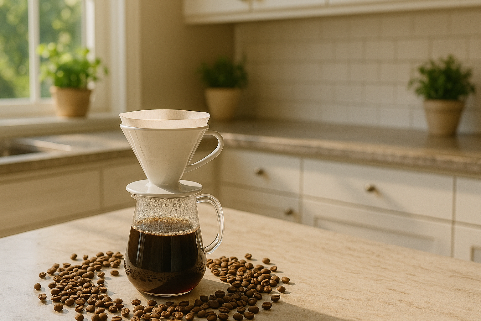 Coffee beans and pour-over setup